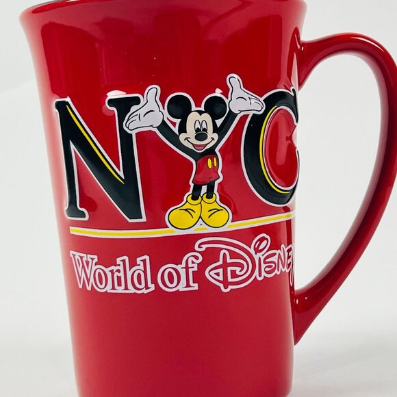 Disney NYC World of Disney Red Ceramic Coffee Mug Mickey Mouse Design - Picture 1 of 6